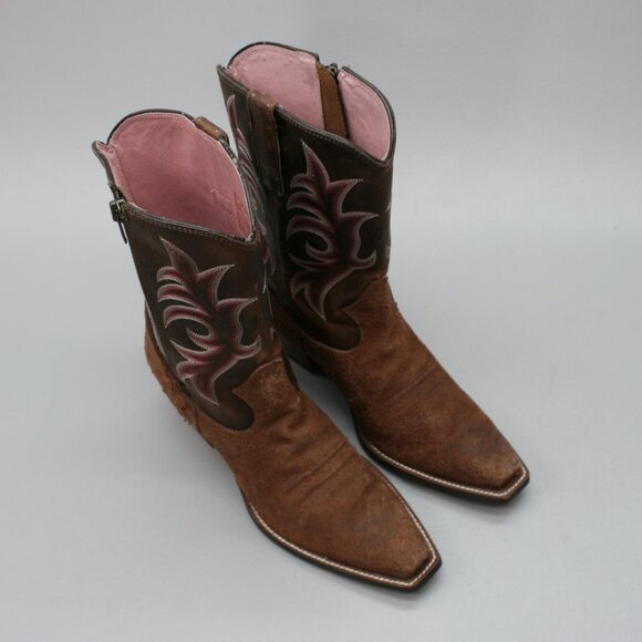 Ariat Ladies 9.5 B Brown Distressed Suede Pink Side-zip Cowboy Boots - 10007853 - Picture 6 of 12